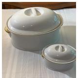 Gold Trim/Handle Crock/Casserole Dishes
