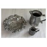Silver Metal Bowl & Small Metal Pitchers