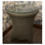 Gray Wicker Side Table w/ Glass Top