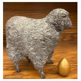 Gray Resin Sheep Figurine & Brass Egg
