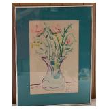 Hand Painted Vase w/Flowers, signed by Artist