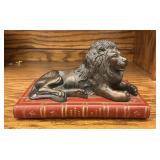 Bronze Lion on Red Book Paperweight/Bookend