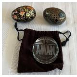 Papier Mac-he Eggs and Glass Paperweight