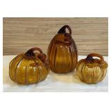3 Blown Glass Pumpkins