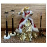 Animated Doll, 2 Lamp Posts & Electric Candlestick