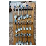 18 Collectable Souvenir Spoons On Display Plaque