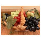 Woven Ceramic Clay Basket w/ Faux Grapes