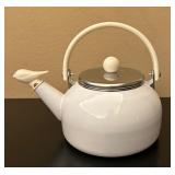 Cute White Metal Enamel Teapot w/ Bird Whistle