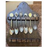 6 Collectable Souvenir Spoons On Display Plaque