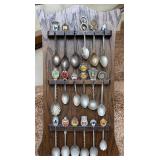 18 Collectable Souvenir Spoons On Display Plaque