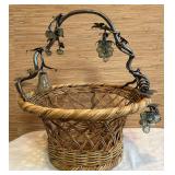 Large Wicker Basket w/ Metal Handle & Glass Fruit