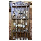 18 Collectable Souvenir Spoons On Display Plaque