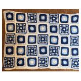 Very Nice Blue & White Hand Crocheted Blanket