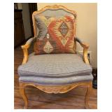 French Style Carved Wood Armchair w/ Pillow
