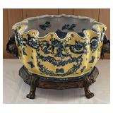Marvelous Chinese Yellow/Blue Butterfly Cashe Pot