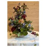 Faux Flower Arrangement In Clay Bowl