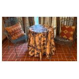 Wooden Table With 2 Wrought Iron Patio Chairs