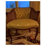 Vintage Queen Anne Upholstered Cane Accent Chair
