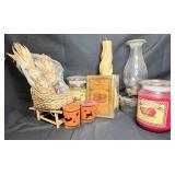 Fall Decor Lot, Kerosene Lamp, Candle