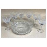 6 Crystal Wine Glasses, Center piece Bowl