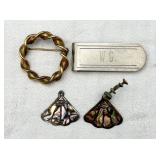 Engraved Money Clip, Circle Pin & 925 Earrings