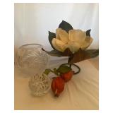 Crystal Vase & Votive & Silk Flowers