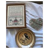 Framed Embroidery, VTG Pennsbury Plate & Decor