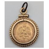 1945 Mexican 2 Peso Fine Gold Coin in 14K Keeper