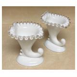 Vintage Fenton Milk Glass Cornucopias