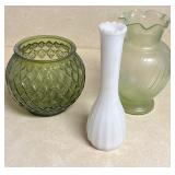 3 Flowers Vases (Green/Milk Glass)