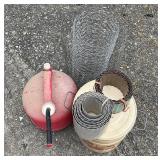 Gas Can, Chicken Wire, Aluminum Pieces