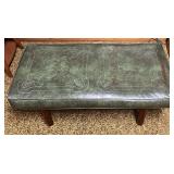 Mid-Century Modern Green Faux Leather Foot Stool
