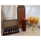 Bijoux Goblets/Candle/VTG Demitasse Spoons/Basket