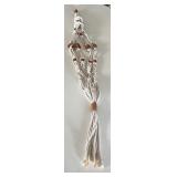 White Plant Hanger with Wooden Beads