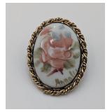 Hand Painted & Signed Porcelain Brooch Pin/Pendant