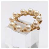 14K Gold & Pearl Brooch