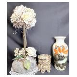 Decor Lot, Floral Arrangement, Vase, Candleholder