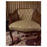 Vintage Queen Anne Upholstered Cane Accent Chair