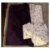 Twin Purple Fleece Blanket & Purple Floral Sheets