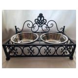 Black Metal Elevated Double Pet Feeding Station