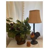 Rooster Lamp, Silk Plant, Wood Carved Owl