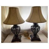 2 Metal Lamps w/Shades 17"