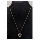 14K Gold Necklace w/Gold & Diamond Heart Pendant