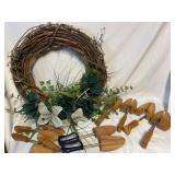 4 Pair of Vintage Shoe Stretchers & 22" Wreath