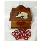 Vintage Recipe Box & Cast Iron Pig Trivet