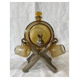 Vtg. Amber Glass Liquor Barrel Decanter