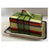 Vtg. Plaid Erphila Czechoslovakia Butter Dish