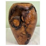 Hand-crafted Locally Made Burl Wood Vase w/ Inlays