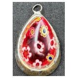 VTG Sterling Silver Murano Glass Teardrop Pendant
