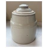 Vtg. White Stoneware Crock Container